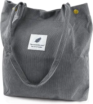 Ayieyill Corduroy Tote Bag for Women Canvas Shoulder Cord Purse with Inner Pocket