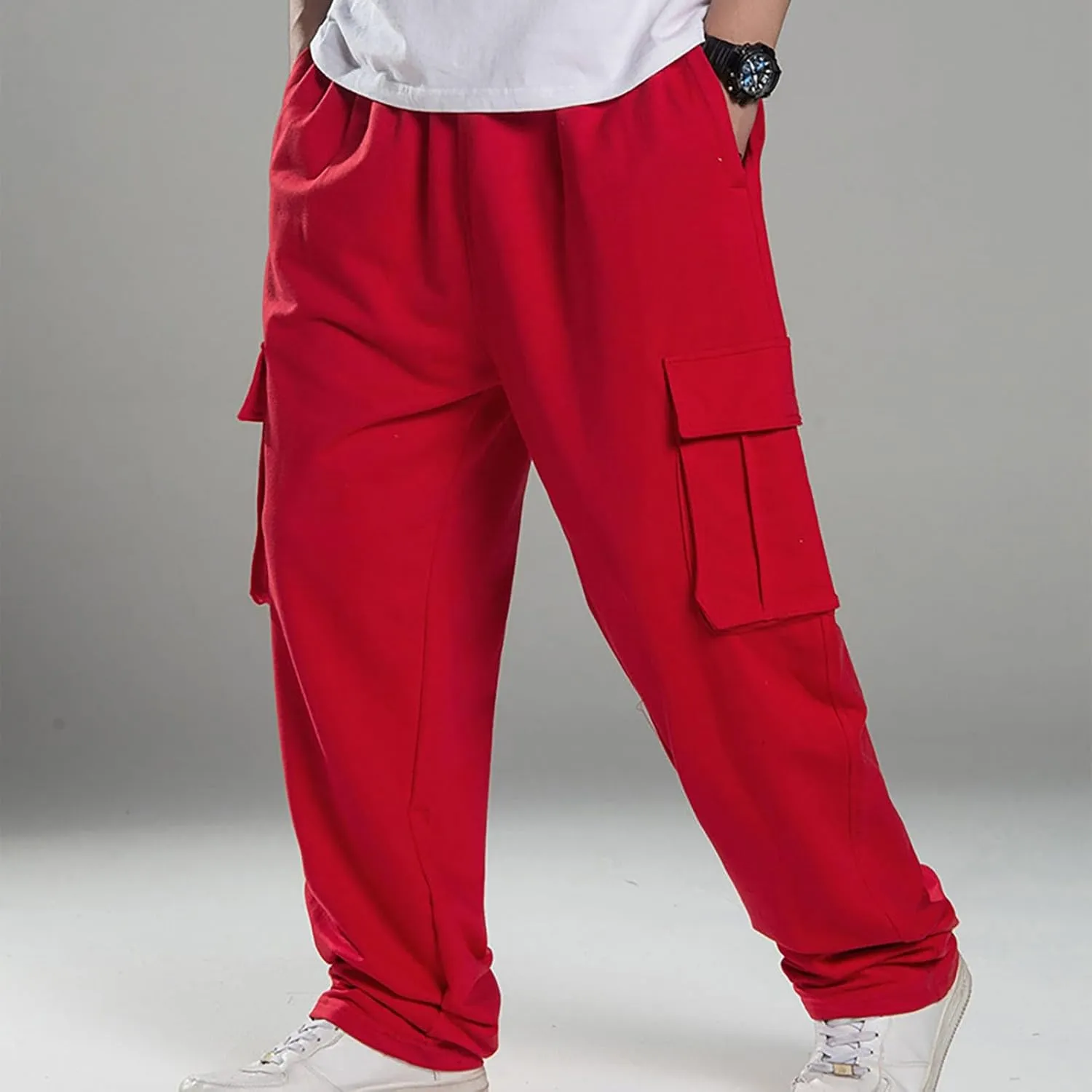 Baggy Cargo Sweatpants for Men Relaxed Fit Athletic Pants Gym Tapered Trousers Fall Casual Pants with Multi Pockets
