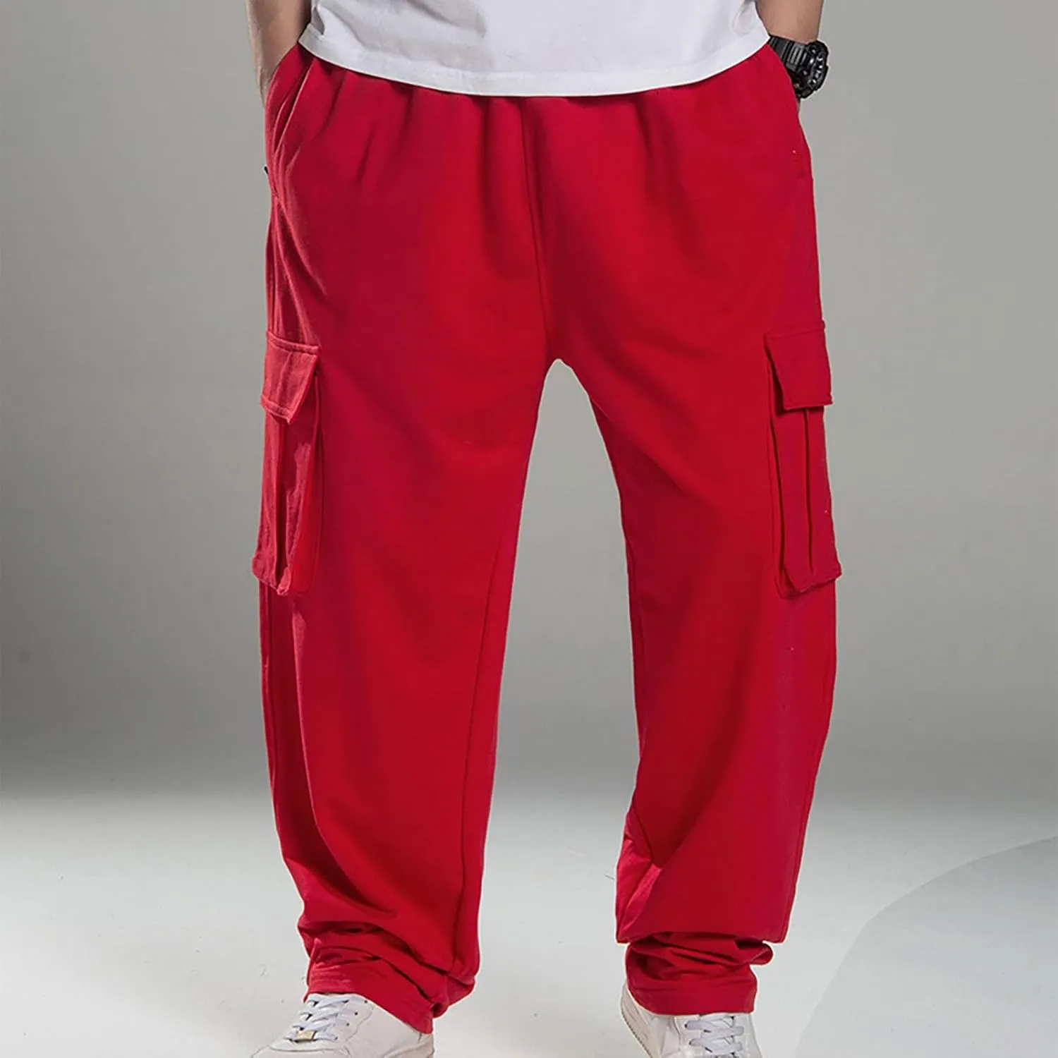 Baggy Cargo Sweatpants for Men Relaxed Fit Athletic Pants Gym Tapered Trousers Fall Casual Pants with Multi Pockets