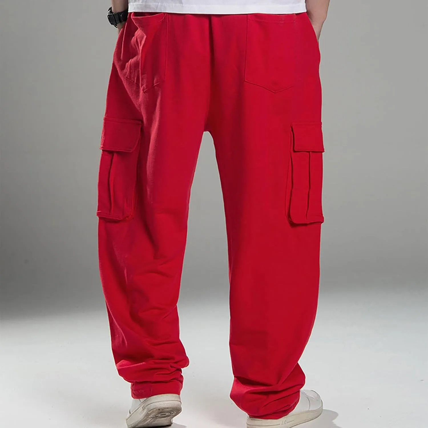 Baggy Cargo Sweatpants for Men Relaxed Fit Athletic Pants Gym Tapered Trousers Fall Casual Pants with Multi Pockets