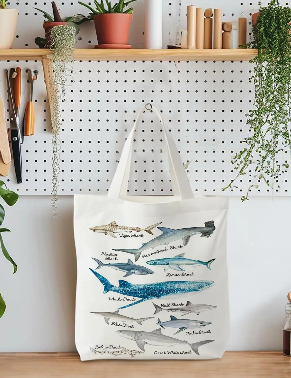 Beach Tote Bag, Species of Sharks Canvas Tote Bags for Women