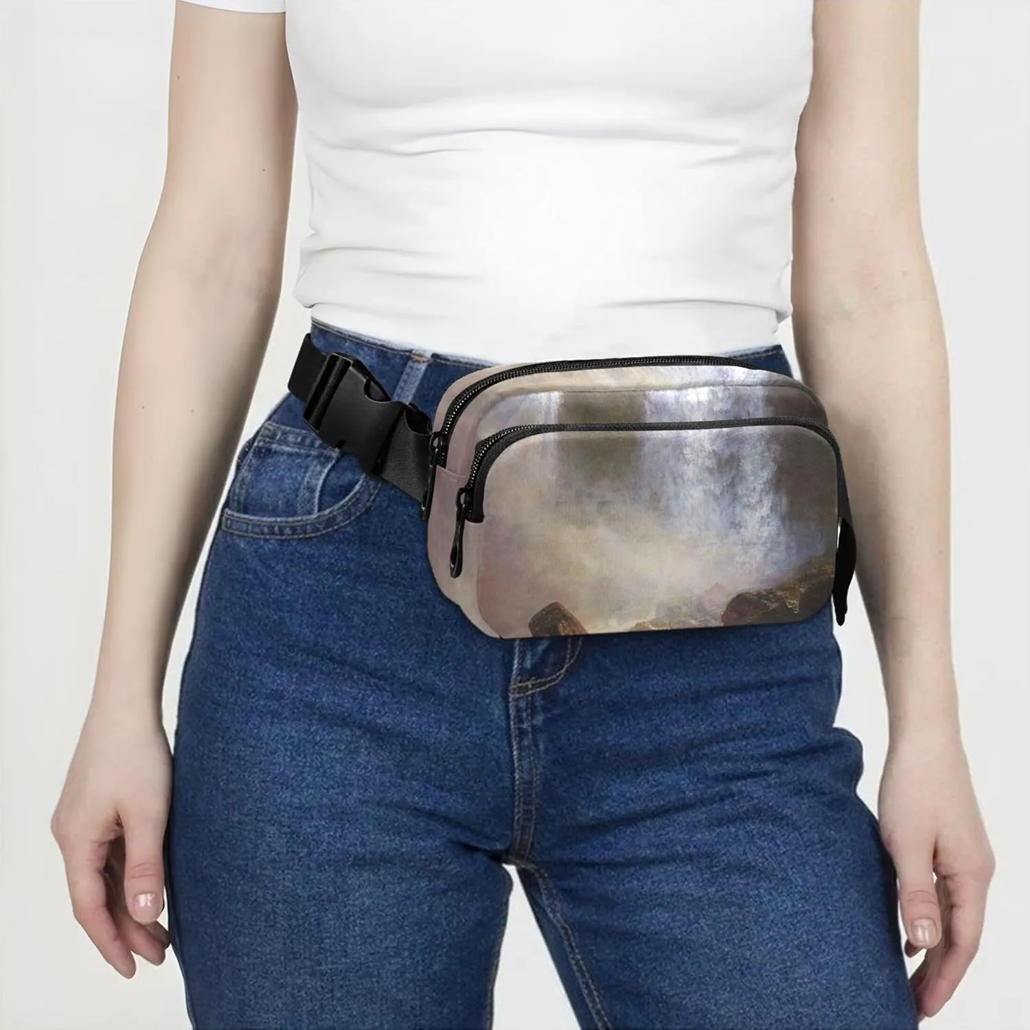 Bierstadt Albert Falls Landscape Women Fanny Pack Waterproof Large Hip Belt Bag Pattern Waist Bag for Women