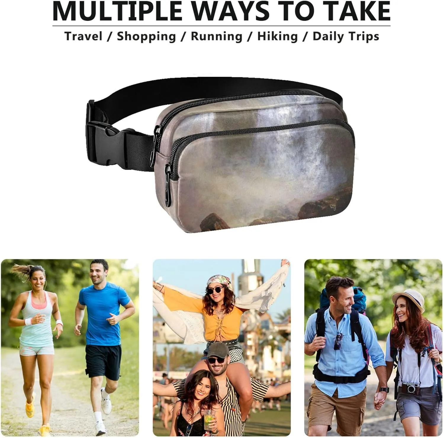 Bierstadt Albert Falls Landscape Women Fanny Pack Waterproof Large Hip Belt Bag Pattern Waist Bag for Women