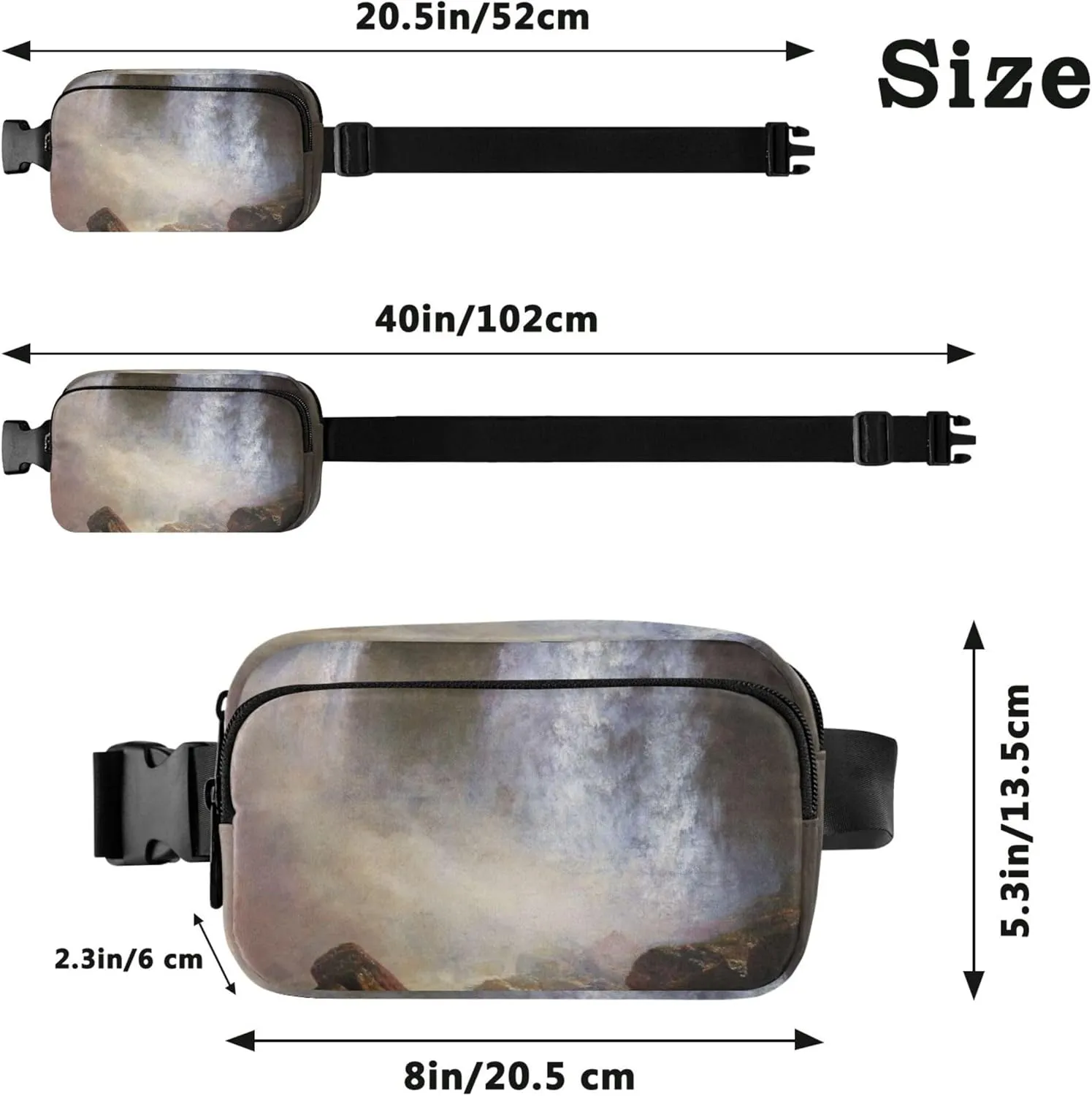 Bierstadt Albert Falls Landscape Women Fanny Pack Waterproof Large Hip Belt Bag Pattern Waist Bag for Women