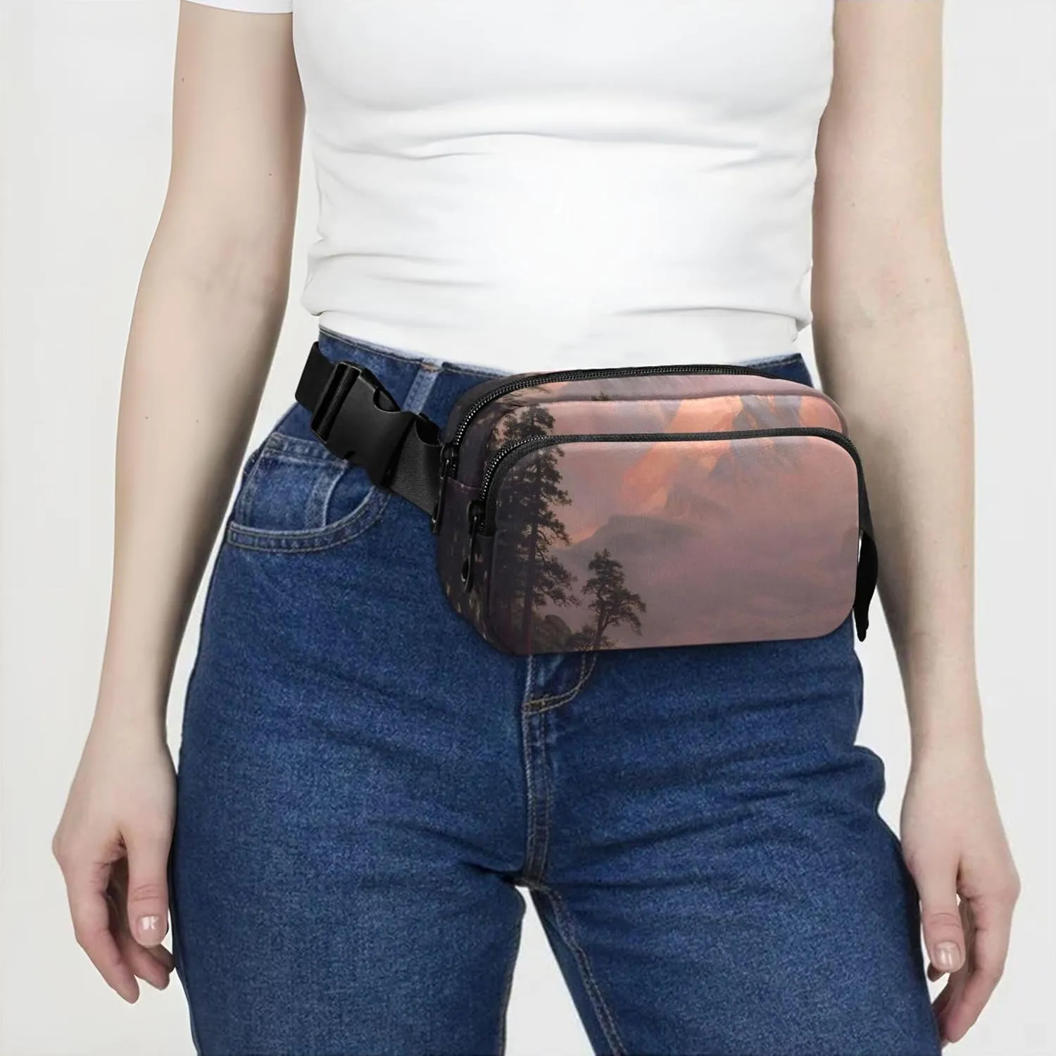 Bierstadt Albert Sunrise Matterhorn Waterproof Women Fanny Packs Anti Theft Belt Bag Bright Cross Body Waist Purse
