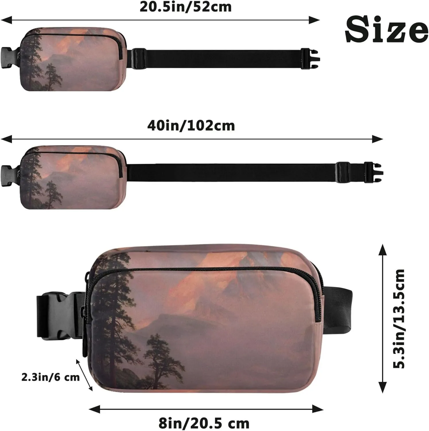 Bierstadt Albert Sunrise Matterhorn Waterproof Women Fanny Packs Anti Theft Belt Bag Bright Cross Body Waist Purse