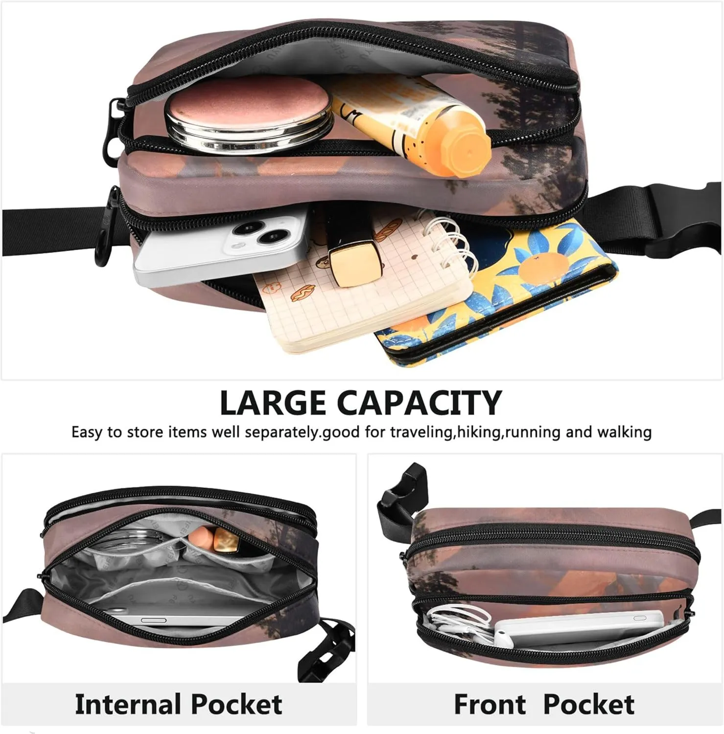 Bierstadt Albert Sunrise Matterhorn Waterproof Women Fanny Packs Anti Theft Belt Bag Bright Cross Body Waist Purse