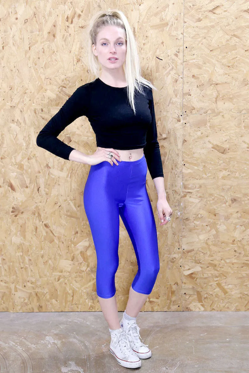 Blue Cut Off Sports Leggings