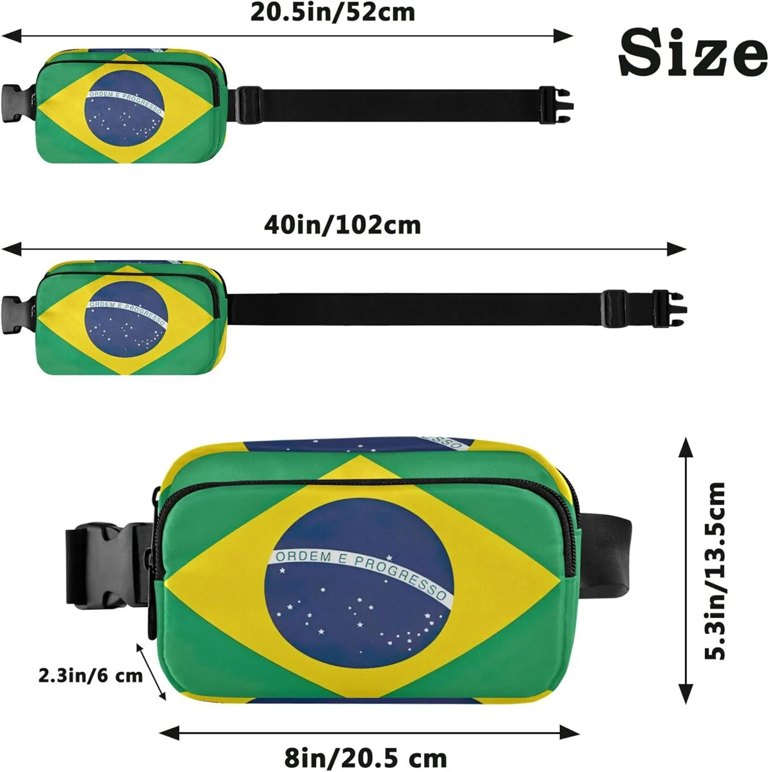 Brazil Flag Fanny Packs for Women Hiking Belt Bag Hip Pouch Waterproof Travel Waist Pouch