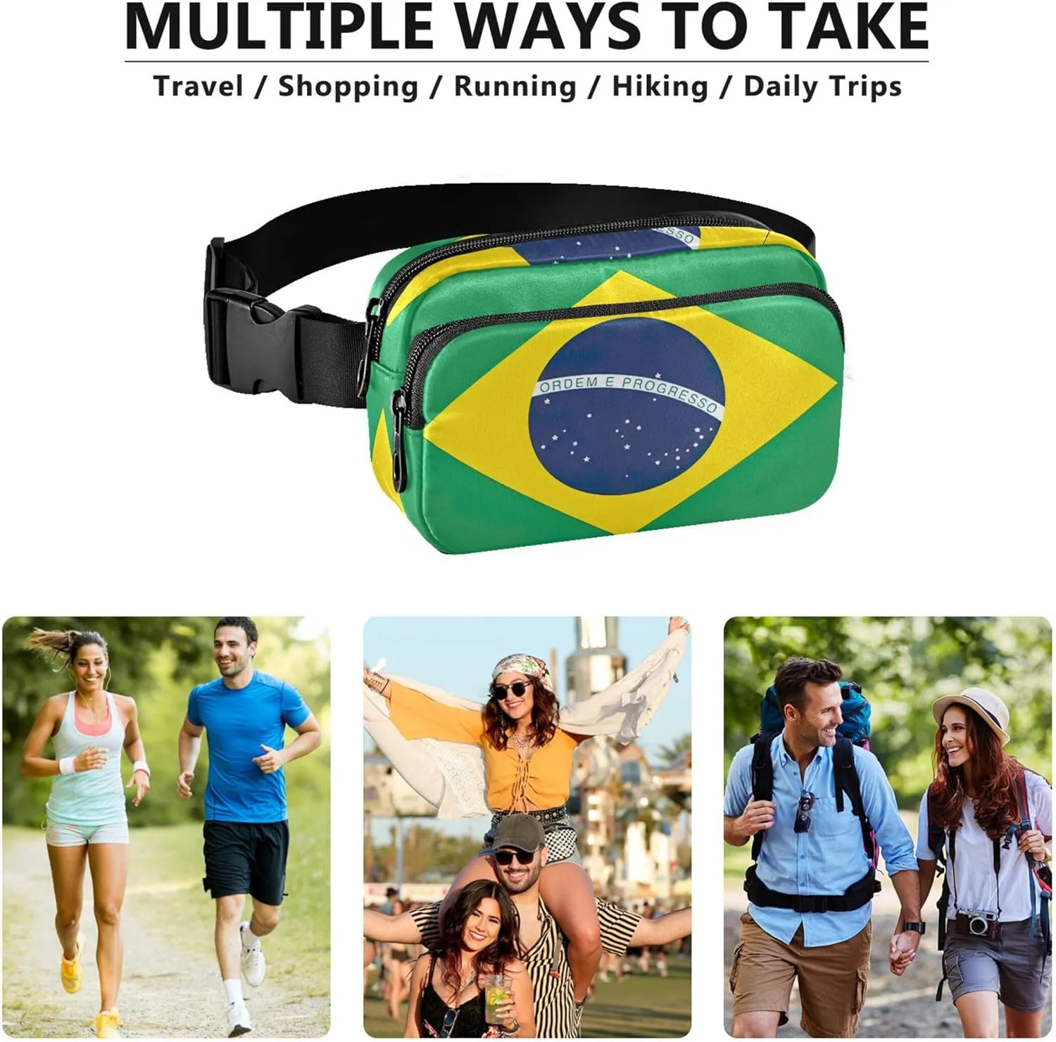 Brazil Flag Fanny Packs for Women Hiking Belt Bag Hip Pouch Waterproof Travel Waist Pouch