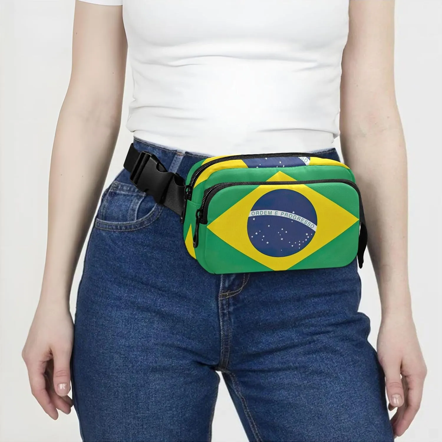 Brazil Flag Fanny Packs for Women Hiking Belt Bag Hip Pouch Waterproof Travel Waist Pouch