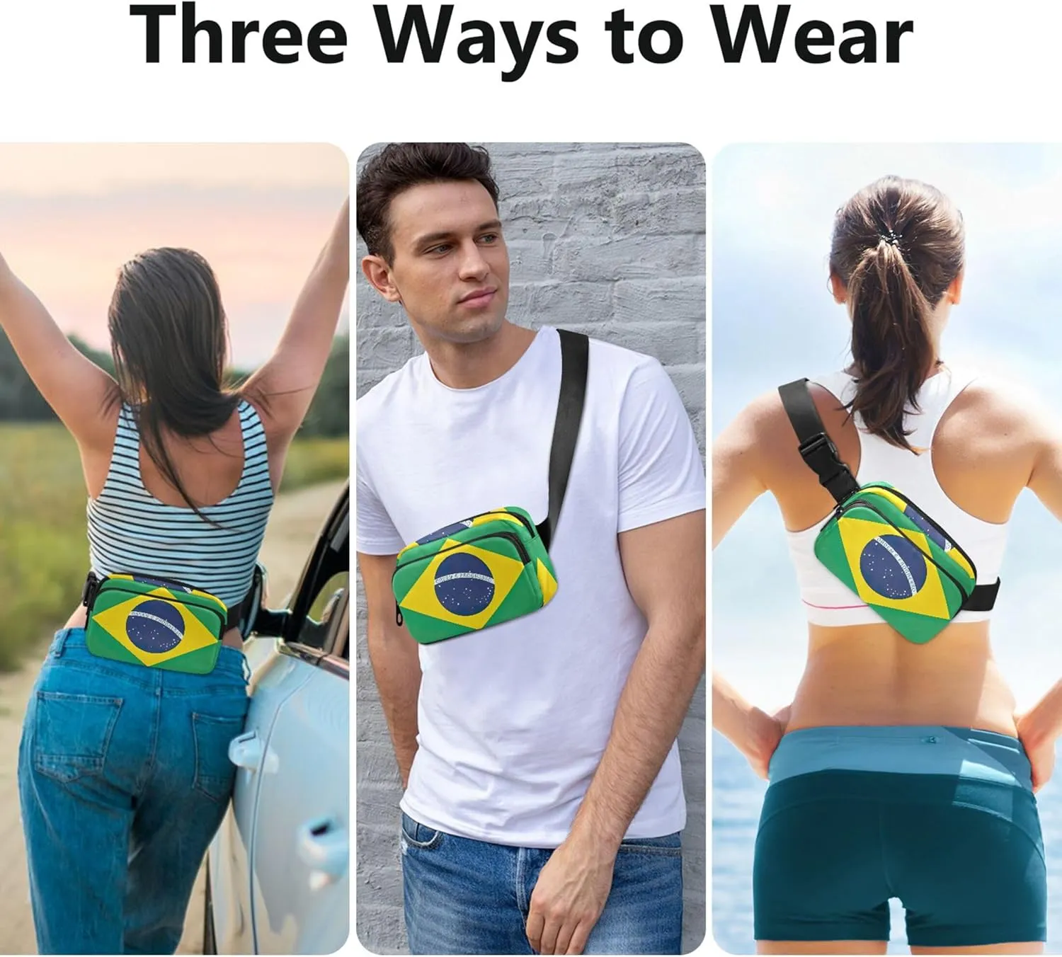 Brazil Flag Fanny Packs for Women Hiking Belt Bag Hip Pouch Waterproof Travel Waist Pouch