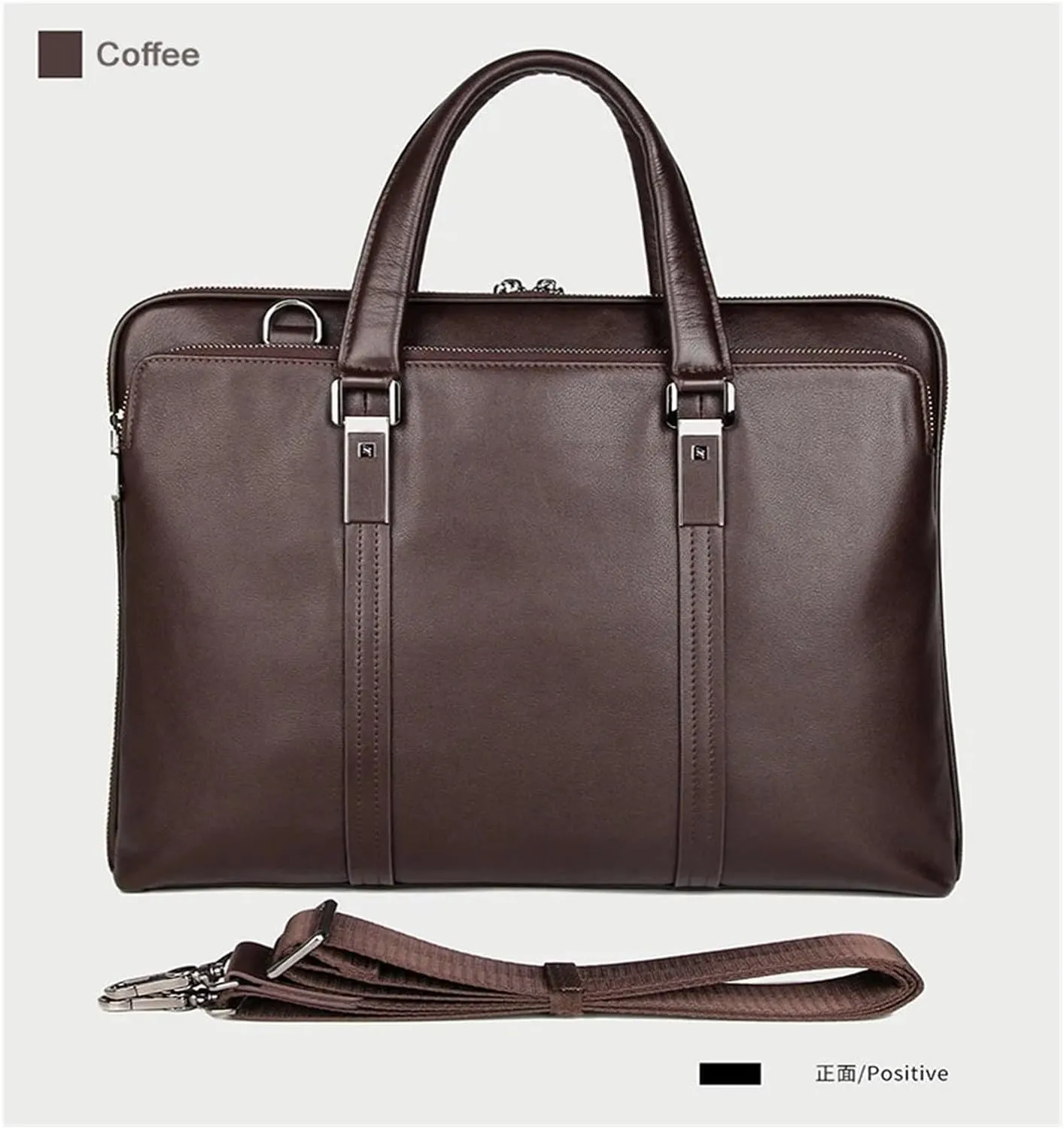 Briefcases Genuine Leather Briefcase Men Leather Business Bag 15.6" Laptop Bag 14 Male Office Bag(Coffee)