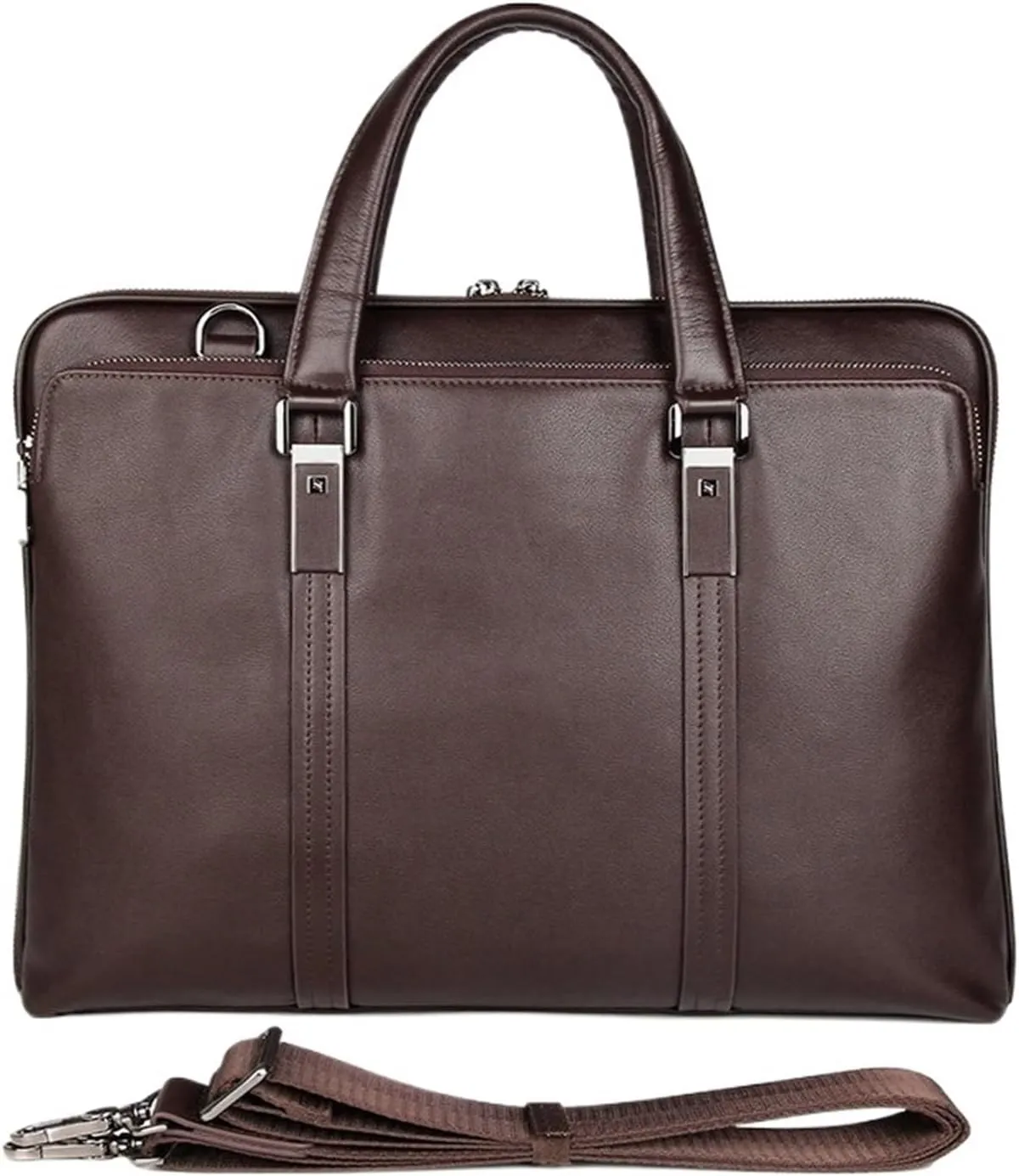Briefcases Genuine Leather Briefcase Men Leather Business Bag 15.6" Laptop Bag 14 Male Office Bag(Coffee)
