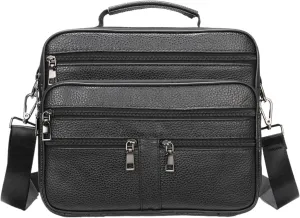 Briefcases Genuine Leather Shoulder Bag for Men Black Handbag for Men Business Office Messenger Bag(Black)