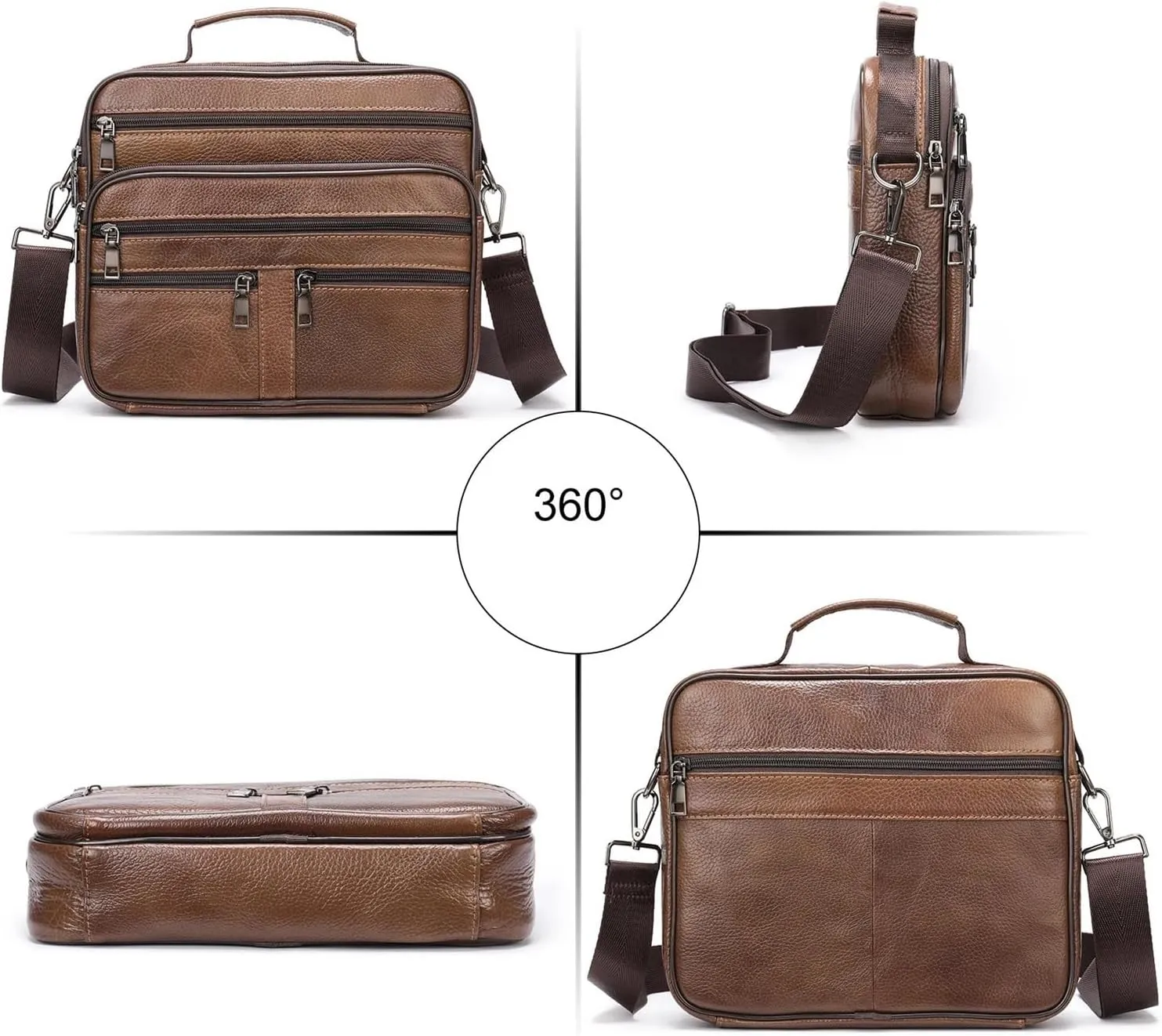Briefcases Genuine Leather Shoulder Bag for Men Black Handbag for Men Business Office Messenger Bag(Black)