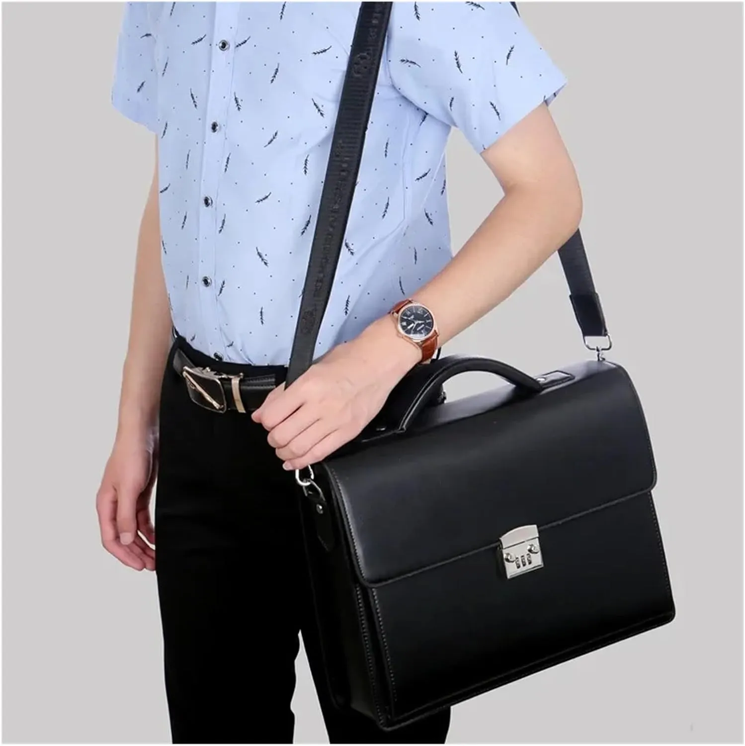 Briefcases Leather Bag for Men Bag Executive Briefcase Man Suitcase Laptop Men's Handbag Business Tote(Black)