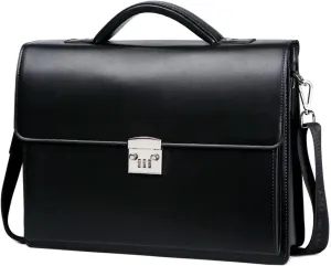 Briefcases Leather Bag for Men Bag Executive Briefcase Man Suitcase Laptop Men's Handbag Business Tote(Black)