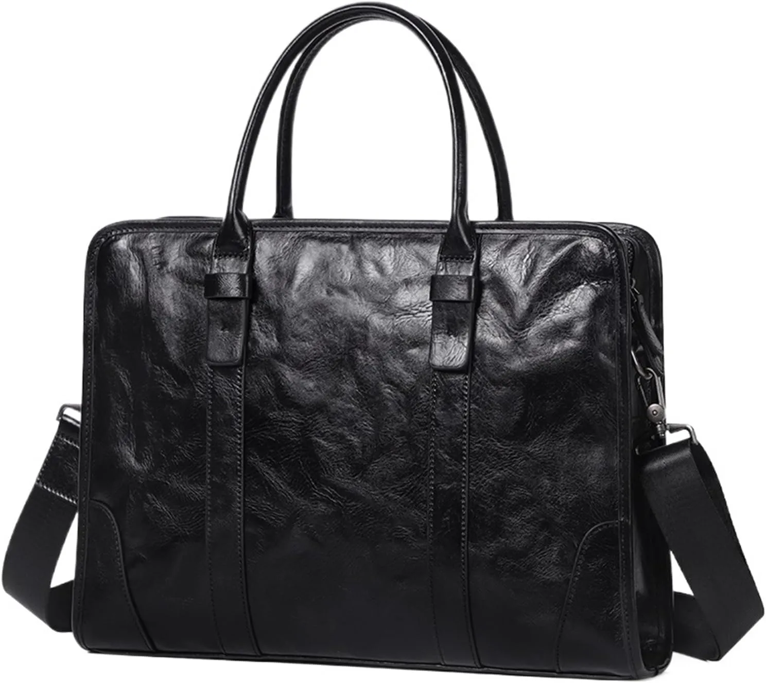 Briefcases Leather Briefcase Men's Business Handbag Men's Genuine Leather Laptop Shoulder Bag(Color 1)