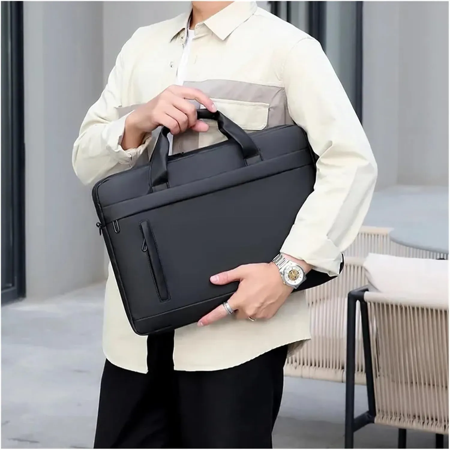 Briefcases Men Briefcase Bag Business PU Leather Shoulder Messenger Bags Office Handbags 14 Inch Laptop Bag(Grey)