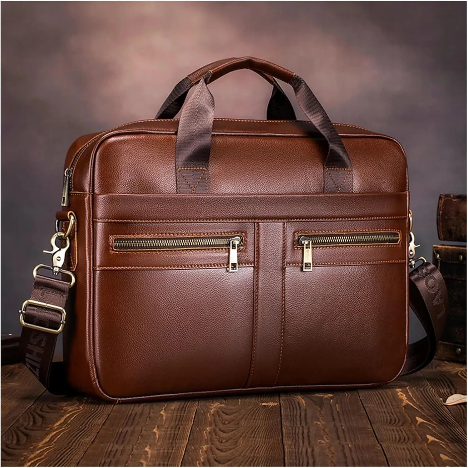 Briefcases Men's Bags, Leather Handbags, Men's Briefcase, 15 Inch Computer File Bag(Black)