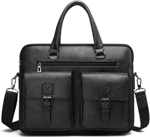 Briefcases Men's Business Briefcase Bag Leather Office Tote Bags for 14 Inch Laptop Large Capacity Bag(Black)