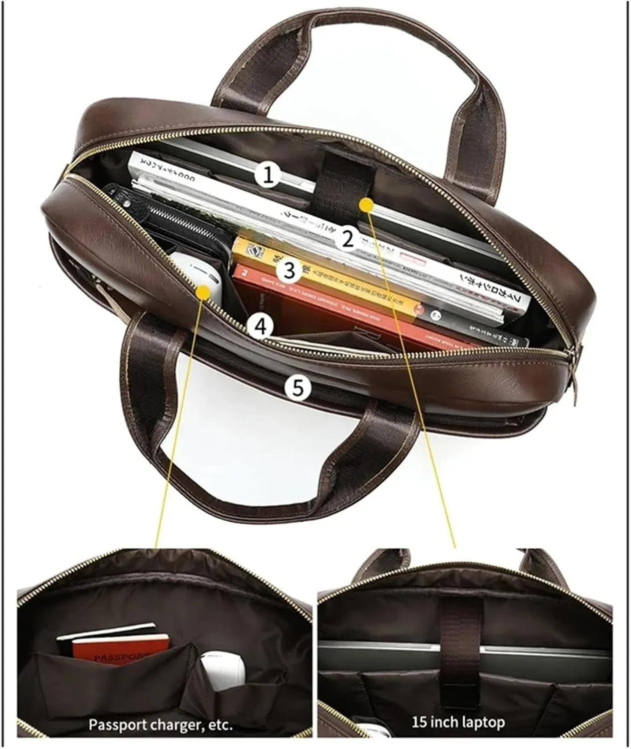 Briefcases Men's Genuine Leather Bag Men's Office Bags for Men Messenger Bag Laptop Business 15 Inch(Lack)