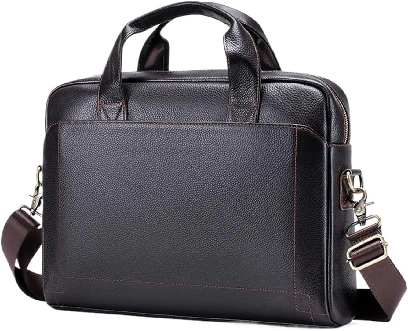 Briefcases Men's Leather Handbag, Cowhide Briefcase, Leather Laptop Bag, Diagonal Cross Office Bag(Coffee)