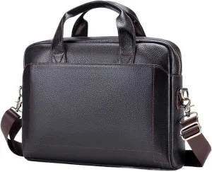 Briefcases Men's Leather Handbag, Cowhide Briefcase, Leather Laptop Bag, Diagonal Cross Office Bag(Coffee)
