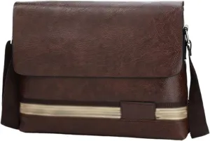 Briefcases PU Leather Color Stripe Men's Briefcase Men's Executive Briefcase Shoulder Retro Messenger Bag(Brown)