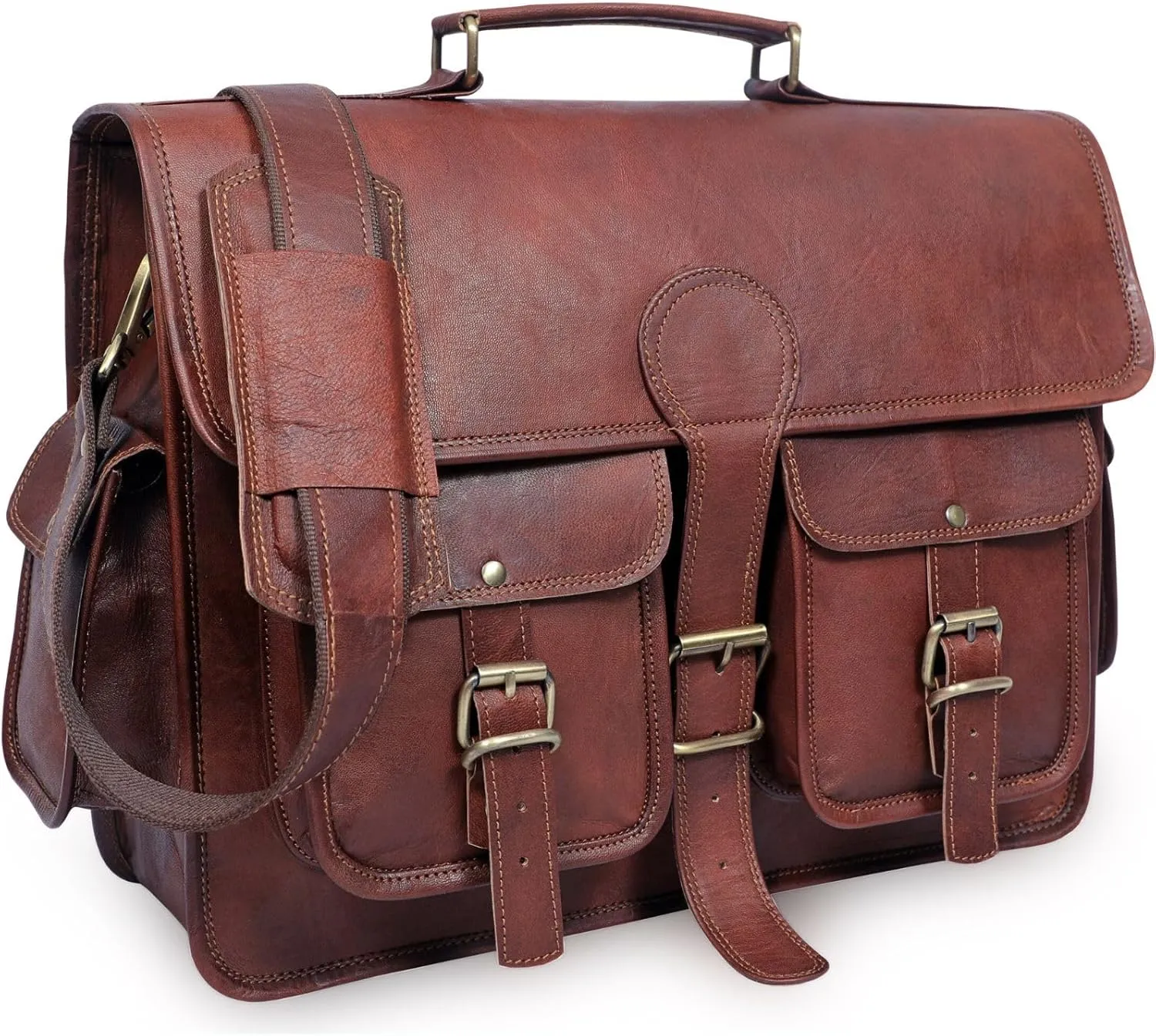 Brown Leather Briefcase for Men Vintage Crossbody Mens Messenger Bag Genuine Leather Laptop Satchel Shoulder Book Bag