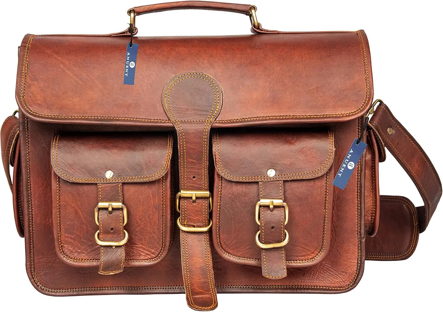 Brown Leather Briefcase for Men Vintage Crossbody Mens Messenger Bag Genuine Leather Laptop Satchel Shoulder Book Bag