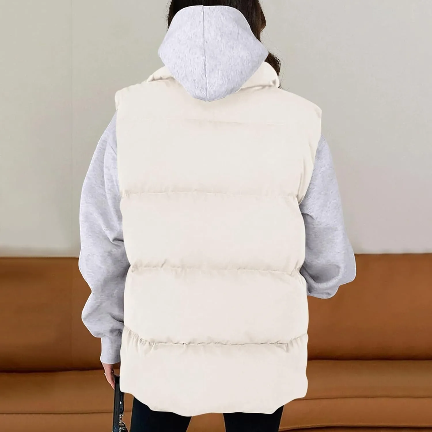 Bubble Puffer Vest Women Oversized Winter Warm Zip Up Jacket Coat Fall Casual Sleeveless Stand Collar Quilted Outwear