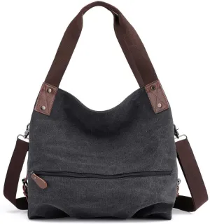 Bucket Shoulder Vintage Canvas Tote Women's Bag Handbag Shopper Small Bags over Shoulder Bags (Black, One Size)