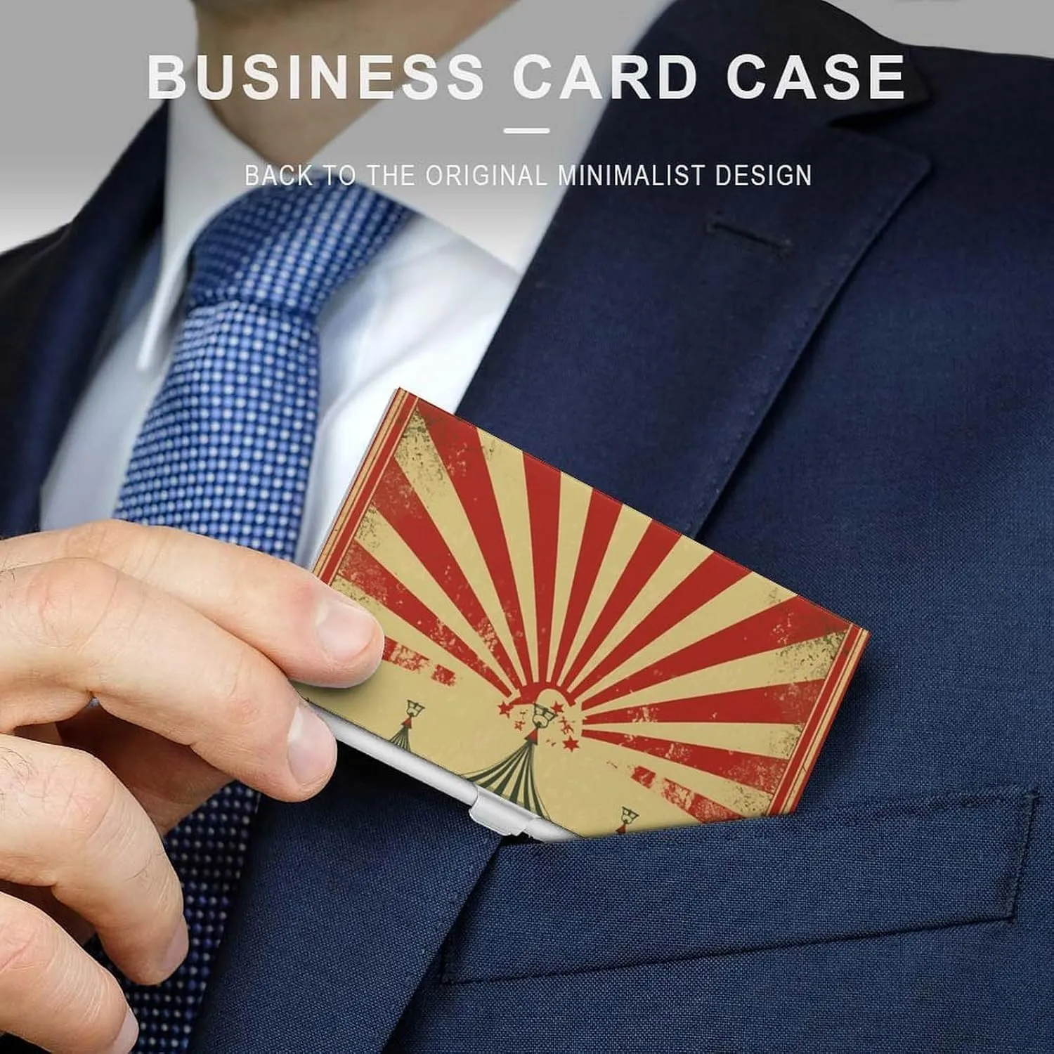Business Card Holder, Vintage Circus Background Credit Cards Holder Professional Slim Card Holders Wallet with Buckle Style Shut Aluminum Alloy Metal Business Card Organizer for Men & Women