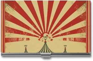 Business Card Holder, Vintage Circus Background Credit Cards Holder Professional Slim Card Holders Wallet with Buckle Style Shut Aluminum Alloy Metal Business Card Organizer for Men & Women