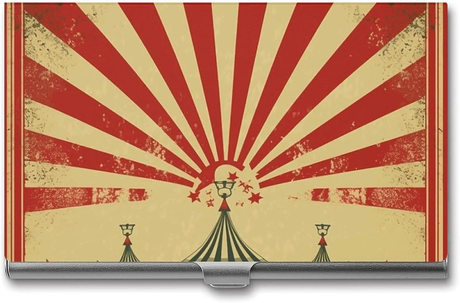 Business Card Holder, Vintage Circus Background Credit Cards Holder Professional Slim Card Holders Wallet with Buckle Style Shut Aluminum Alloy Metal Business Card Organizer for Men & Women