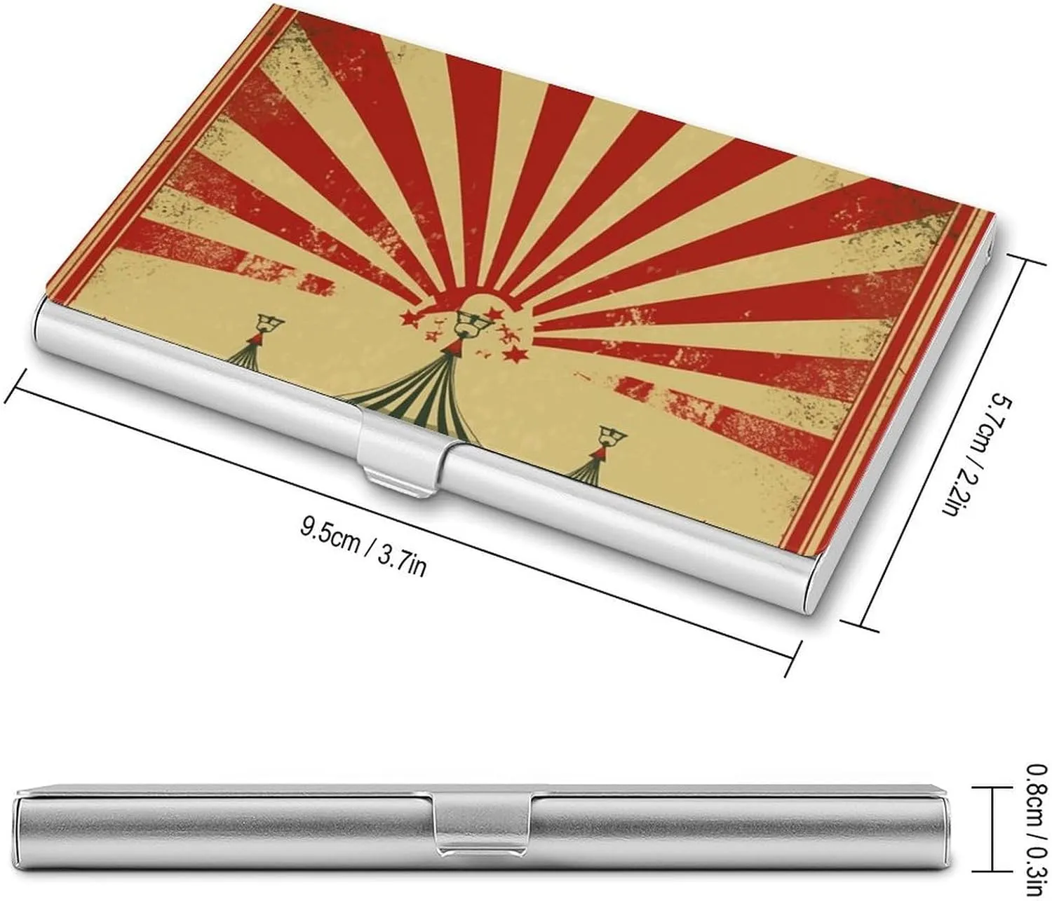 Business Card Holder, Vintage Circus Background Credit Cards Holder Professional Slim Card Holders Wallet with Buckle Style Shut Aluminum Alloy Metal Business Card Organizer for Men & Women