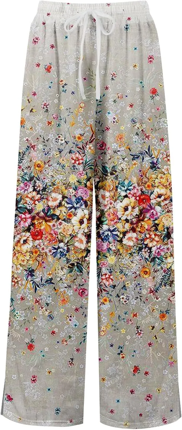 Business Casual Pants for Women Elastic Waist Dressy Baggy Trendy Casual Palazzo Relaxed Fit High Waist Trousers