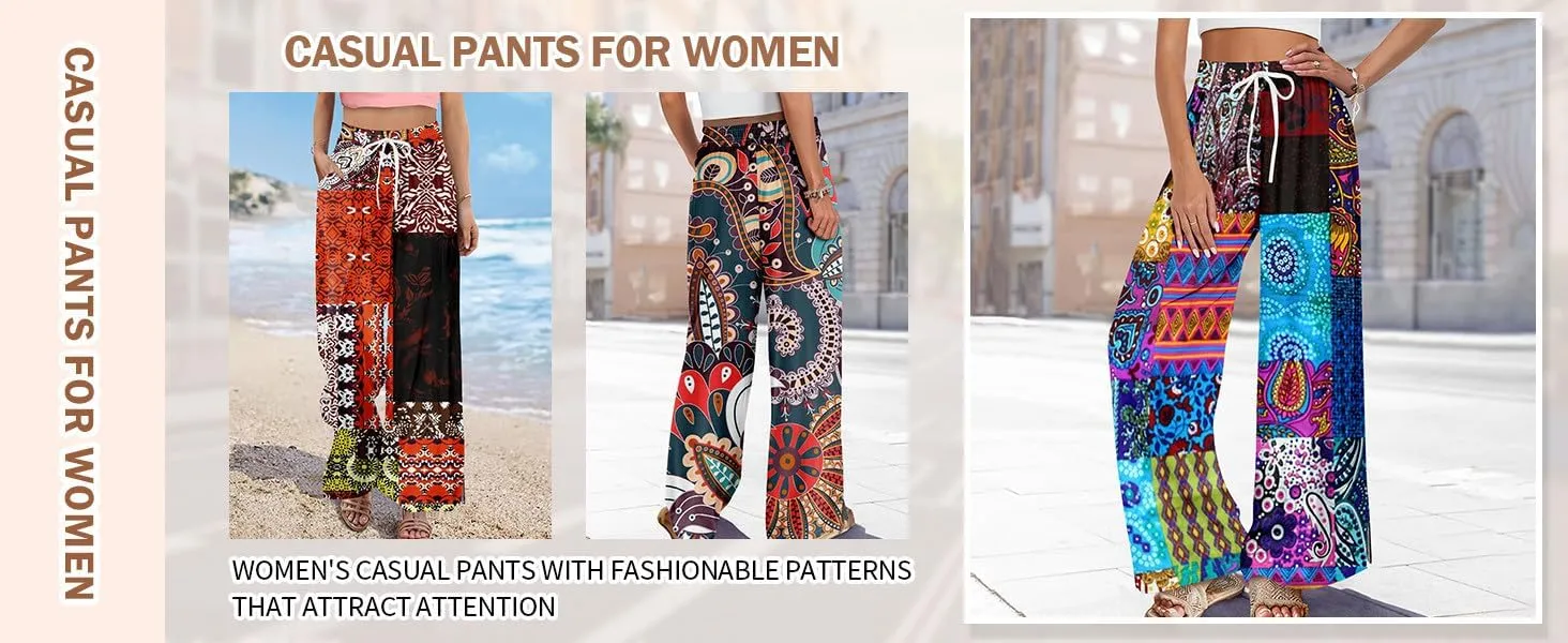 Business Casual Pants for Women Elastic Waist Dressy Baggy Trendy Casual Palazzo Relaxed Fit High Waist Trousers