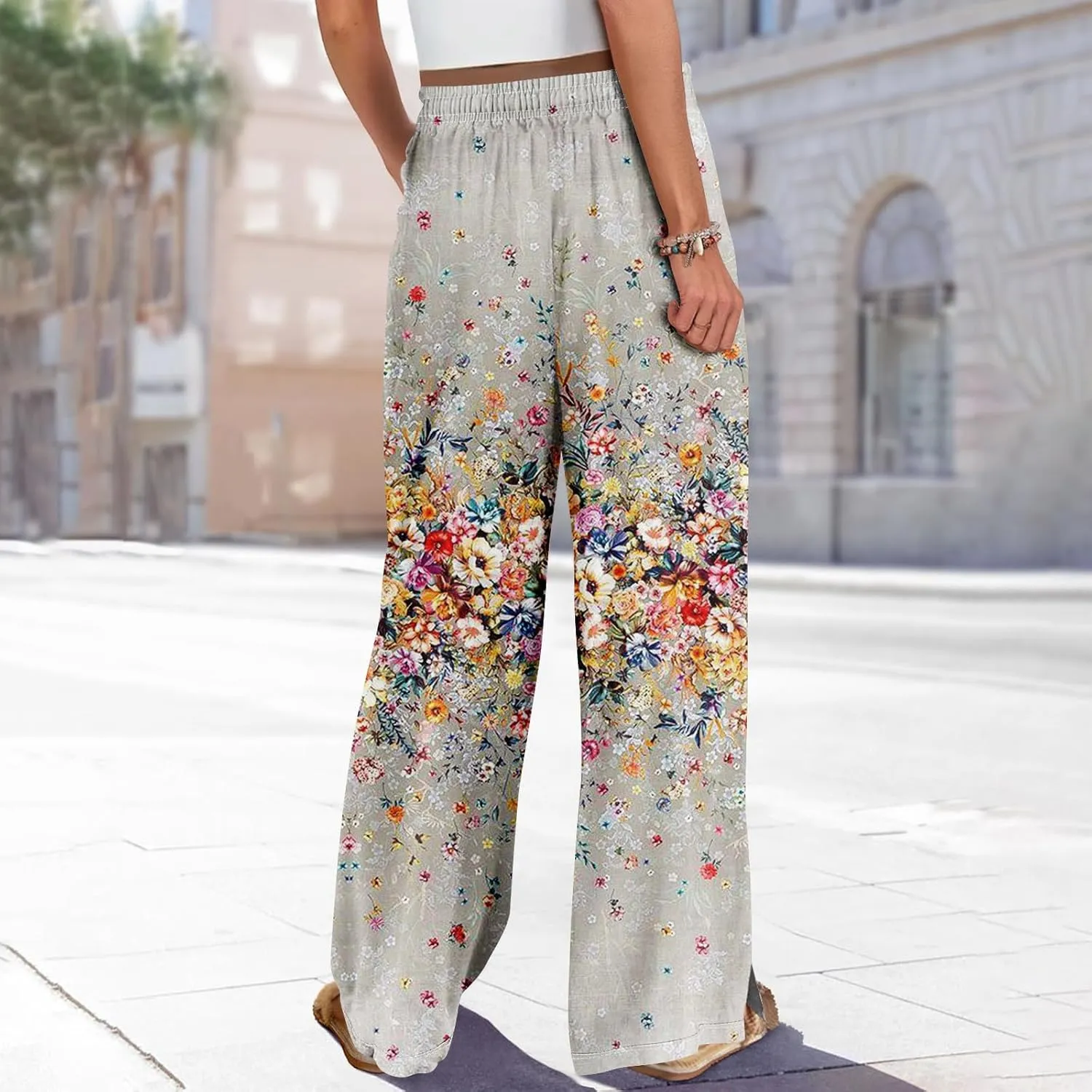 Business Casual Pants for Women Elastic Waist Dressy Baggy Trendy Casual Palazzo Relaxed Fit High Waist Trousers
