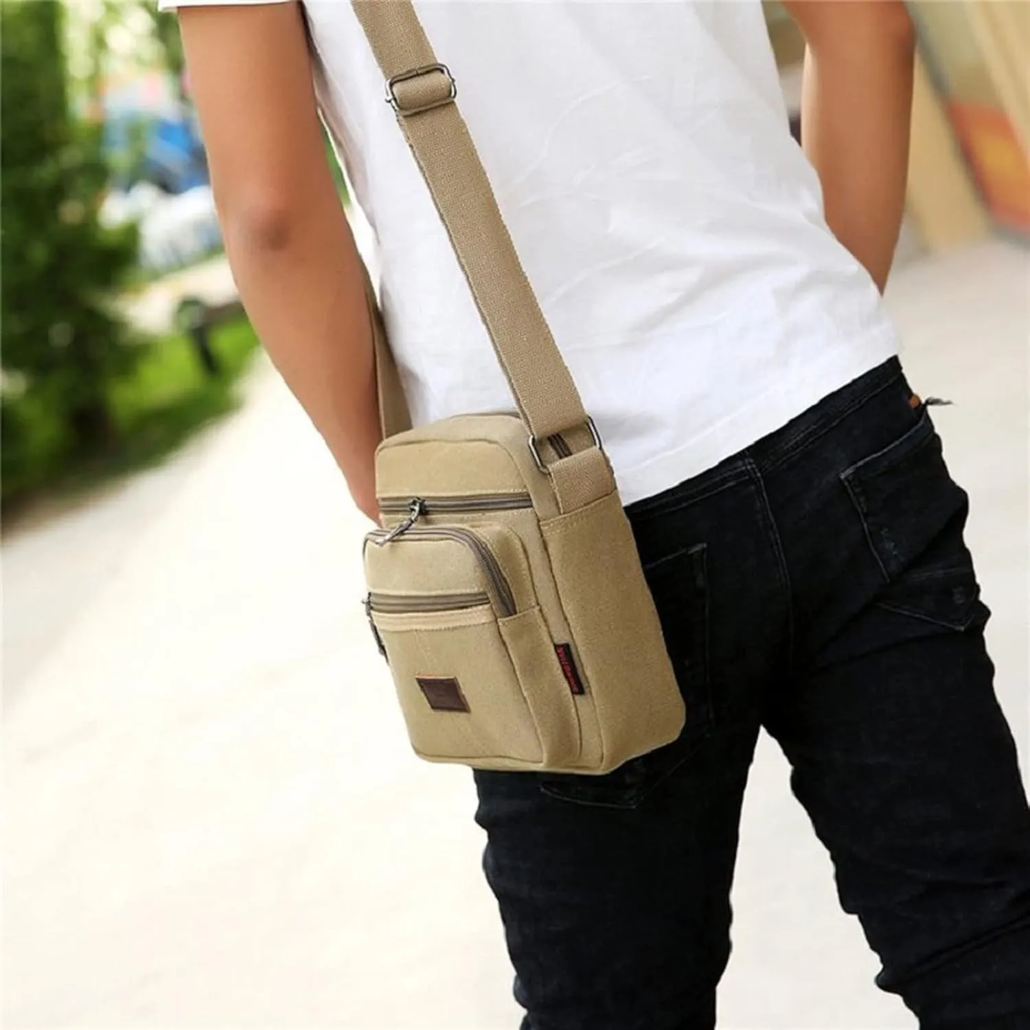Canvas Shoulder Outdoor Casual Messenger Bags Simple Zipper Travel Business Crossbody Bag Black