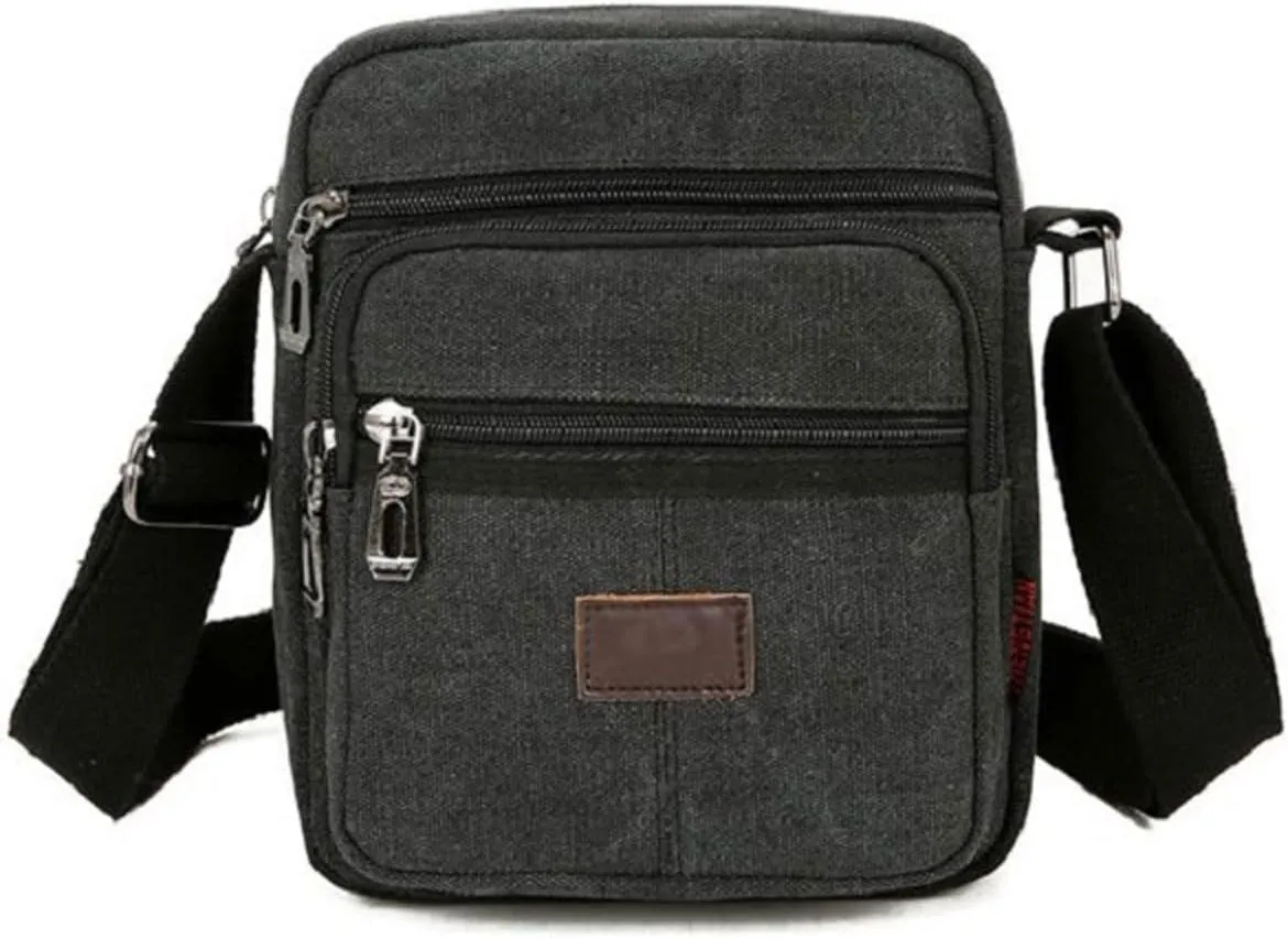 Canvas Shoulder Outdoor Casual Messenger Bags Simple Zipper Travel Business Crossbody Bag Black