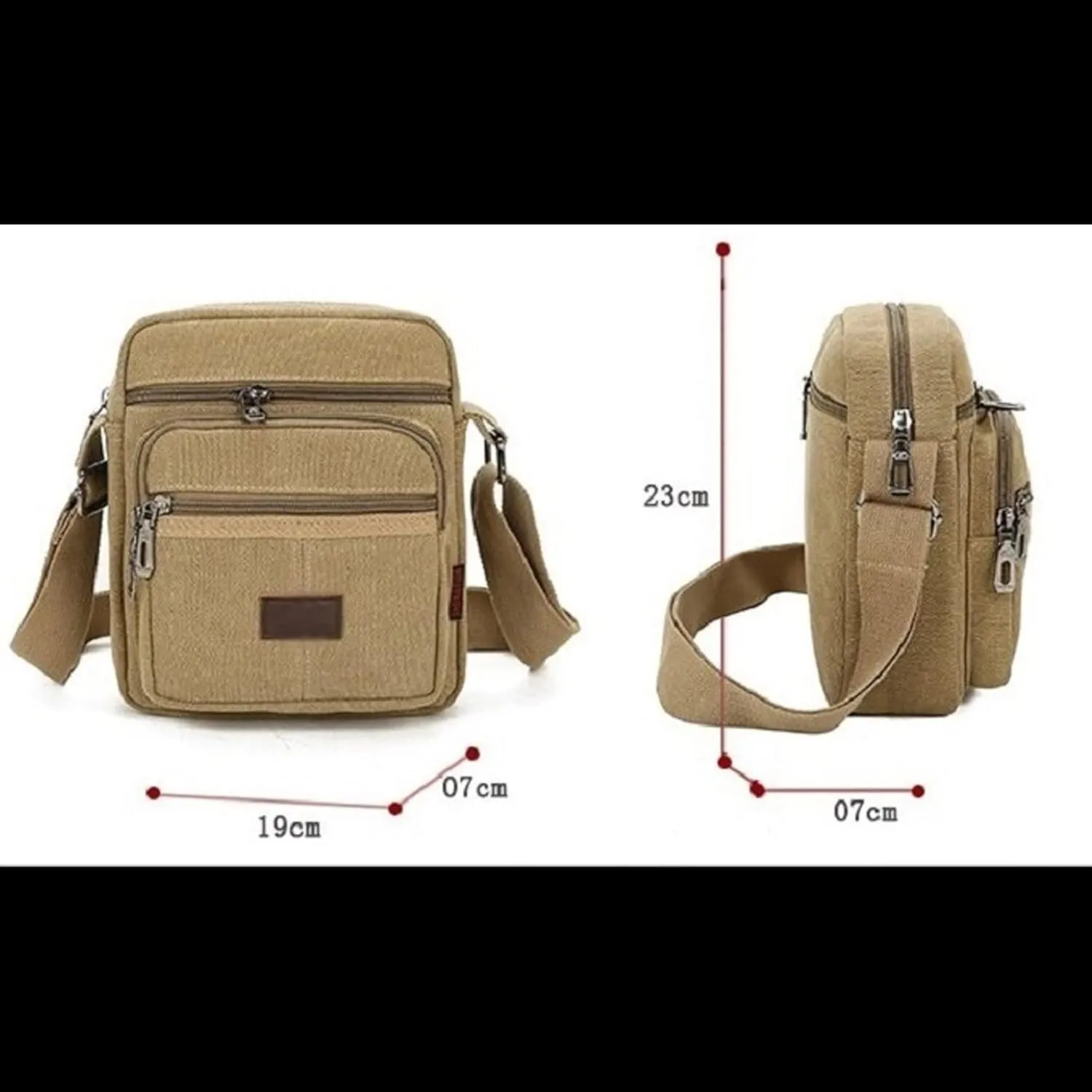 Canvas Shoulder Outdoor Casual Messenger Bags Simple Zipper Travel Business Crossbody Bag Black