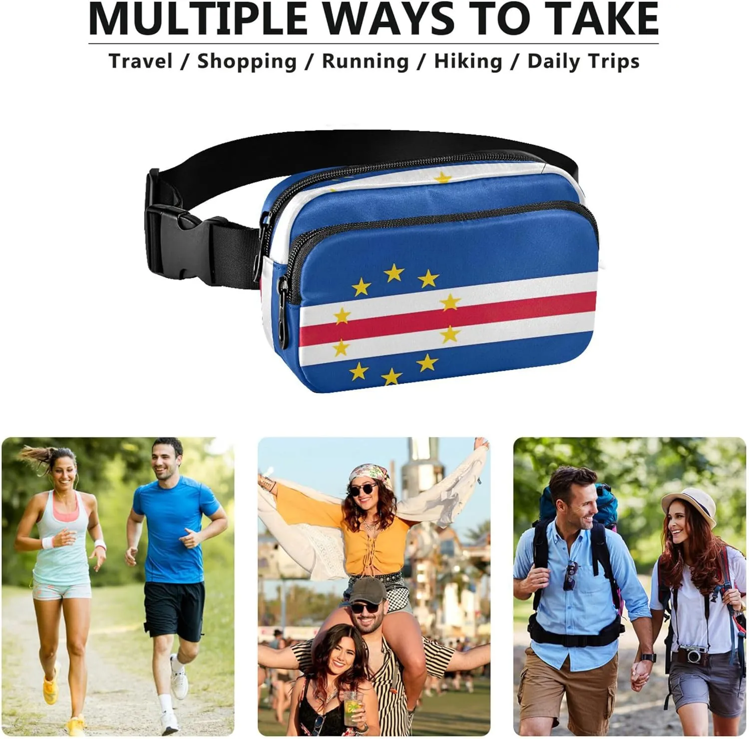 Cape Verde Flag Waterproof Fanny Packs Women Hip Bag Belt Purse Flower Waist Pack for Women