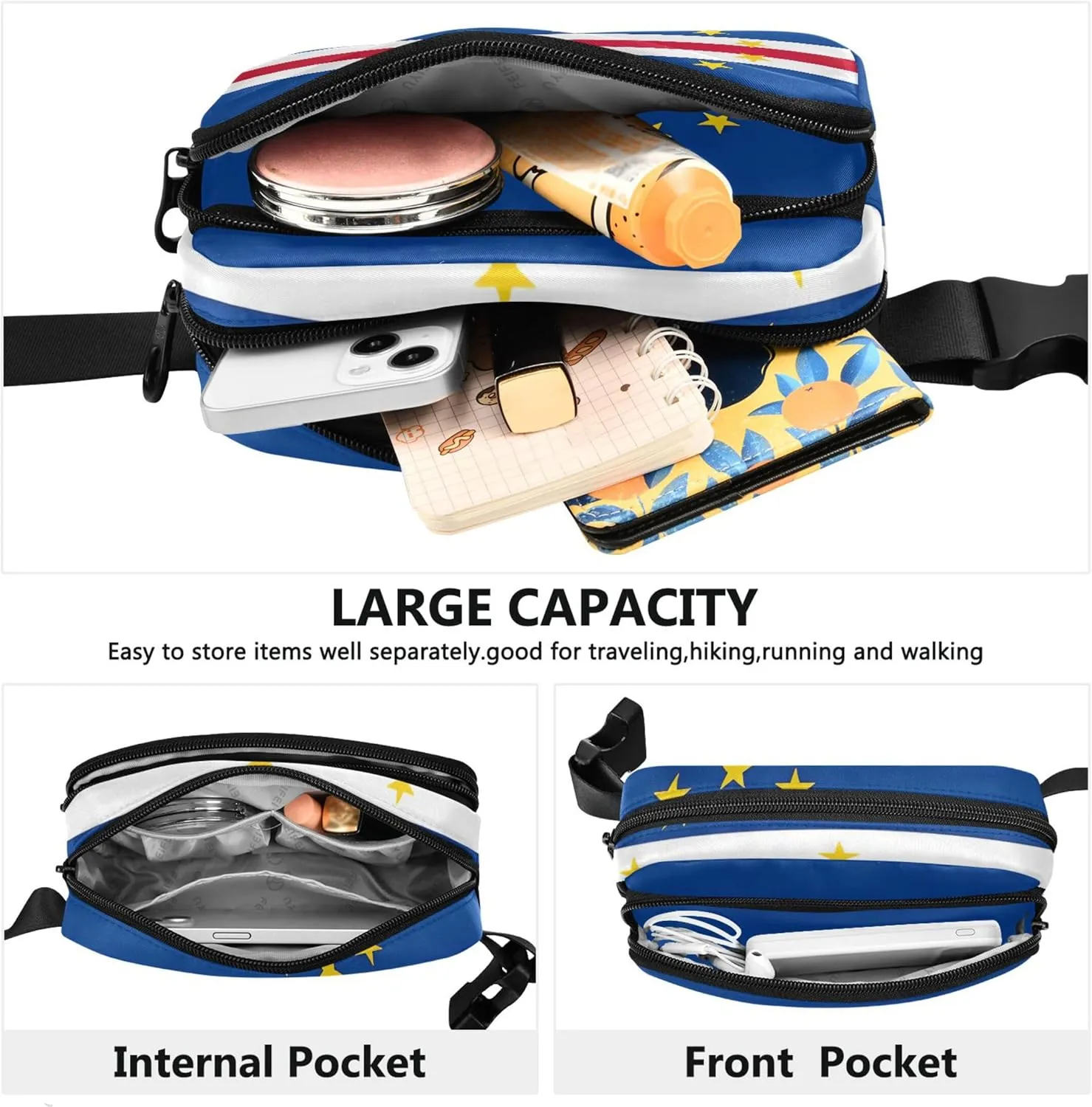 Cape Verde Flag Waterproof Fanny Packs Women Hip Bag Belt Purse Flower Waist Pack for Women