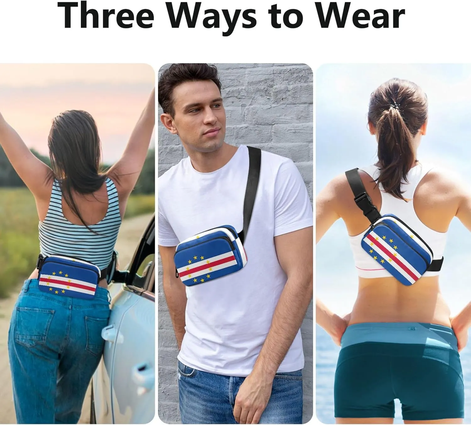 Cape Verde Flag Waterproof Fanny Packs Women Hip Bag Belt Purse Flower Waist Pack for Women
