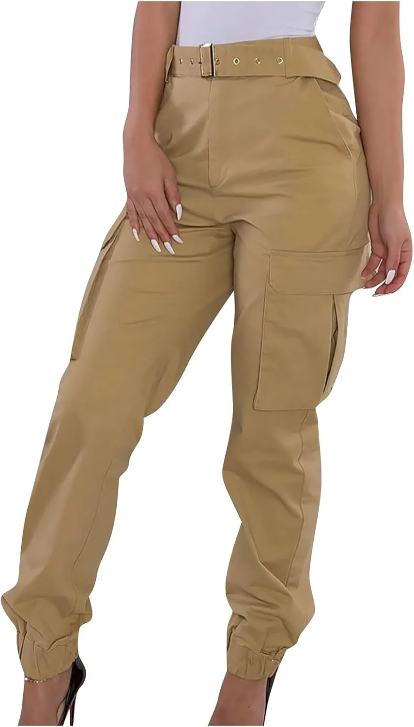 Cargo Joggers Women's Relaxed Fit Stretch Cargo Straight Pant Casual High Waist Military Outdoor Trousers Sweatpants
