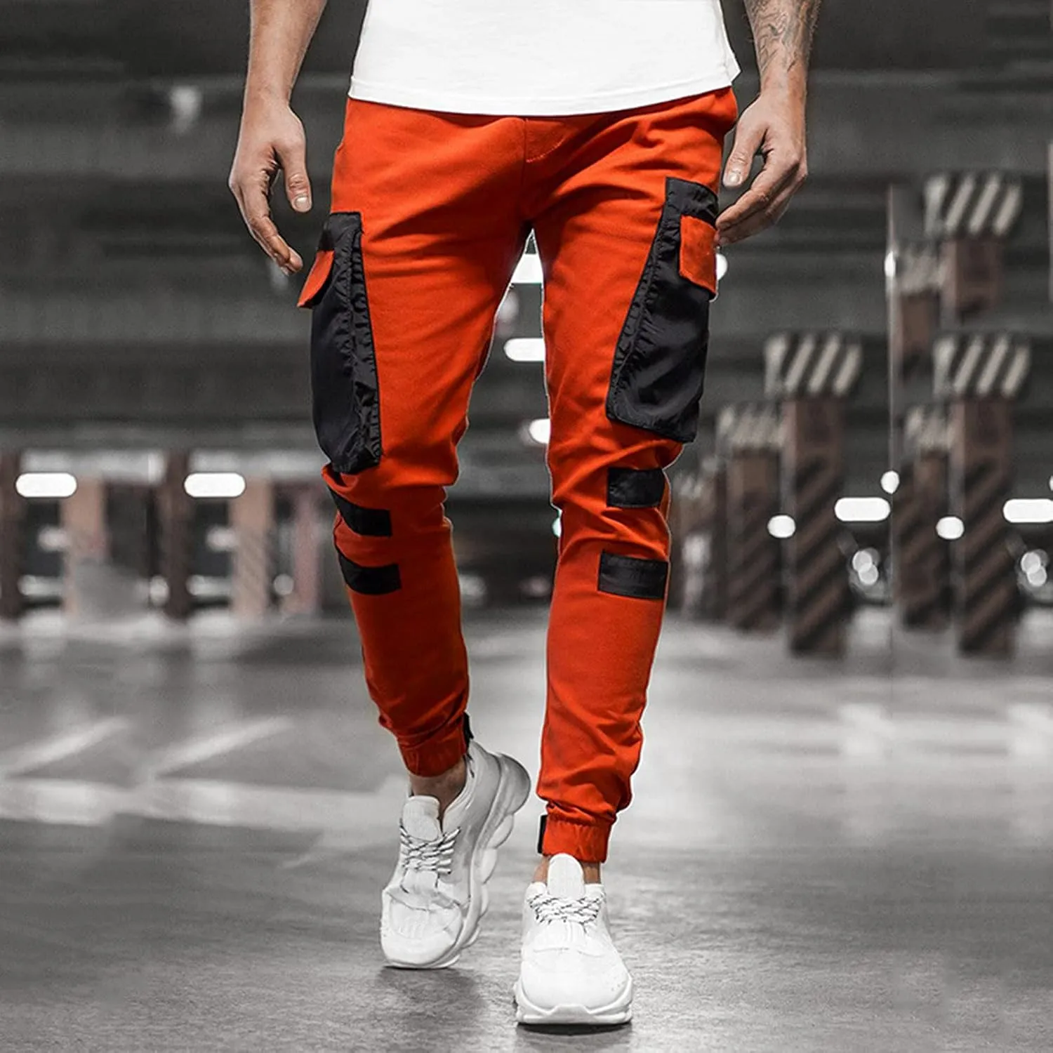 Cargo Pants for Men Relaxed Fit Mens Jogger Pants Drawstring Trousers Stretch Elastic Waist Outdoor Pants Sweatpants