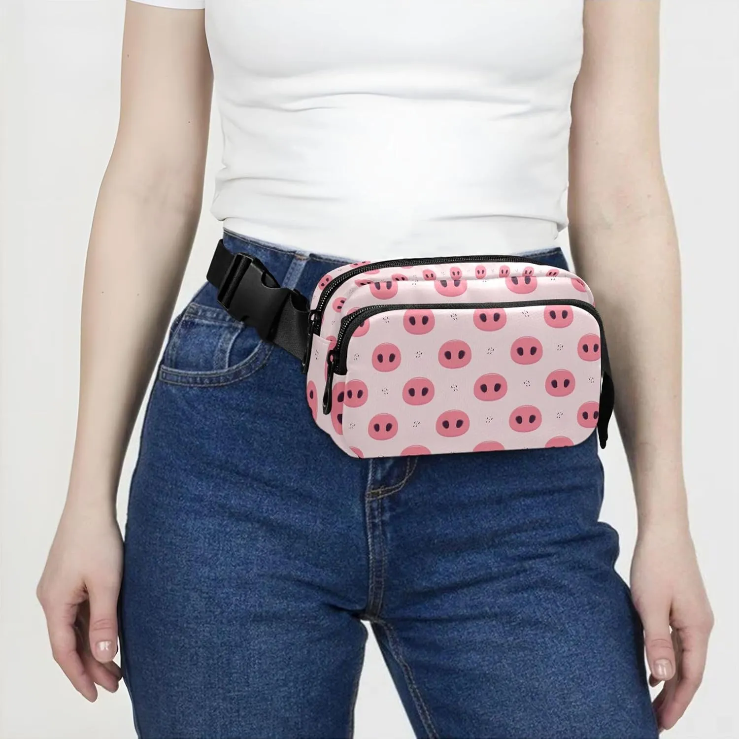 Cartoon Pig Noses Pink Fanny Packs Women Funny Belt Bags Hip Pack Waterproof Waist Bag for Women